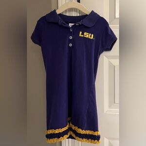 Toddler LSU Polo Dress with Yellow Ruffled Hem